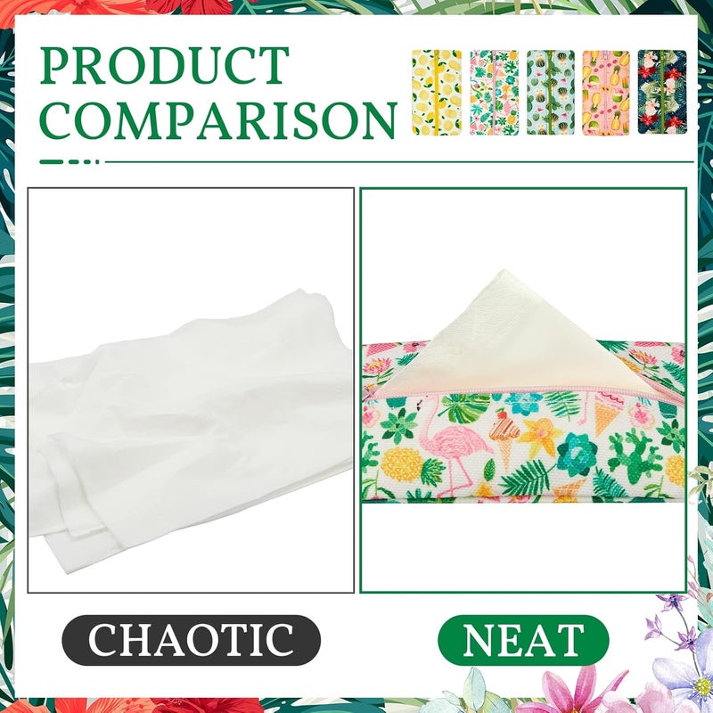 Sherr 5 Pieces Tissues Purse Pocket Tissue Holder Reusable Travel Tissue Pouch Fabric Zipper Enclosed Small Size Flower Pattern Tissue Holder for Purse Coins for Summer, 5.25 x 3 Inch - Image 2